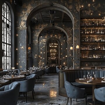 Fototapeta Dark Elegant Restaurant Interior.