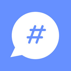A Vibrant Hashtag In A Friendly Speech Bubble, Conveying Connection And Community Through Simple, Bold Design On A Bright Blue Background