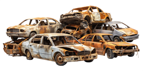 Car Junk Pile Isolated on White Background as Transparent. PNG. AI GENERATED