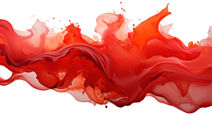 Red Liquid Splash Dynamic Flowing Design, Elegant Swirl for Artistic Backgrounds, isolated on transparent background.