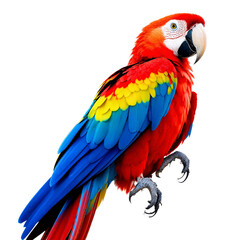 Obraz premium Vibrant Scarlet Macaw Portrait Against a Pure White Background