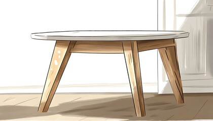 모던한 디자인의 원형 나무 테이블, AI 생성