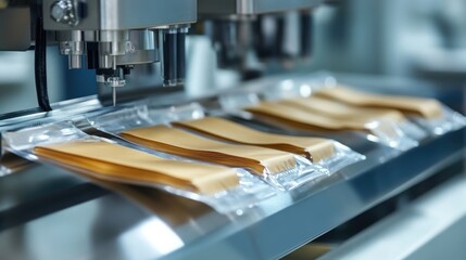 Automated Packaging Machine with Golden Paper Pouches