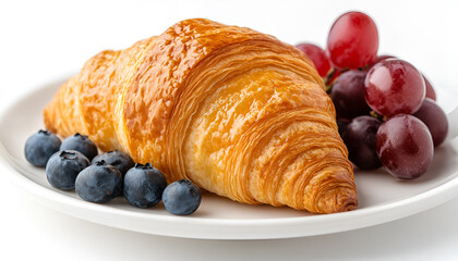 Fresh breakfast delight with juicy croissant and vibrant fruits on a plate