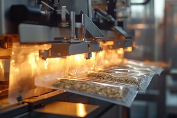 Automated Packaging of Granola Bars on a Conveyor Belt in a Food Production Facility