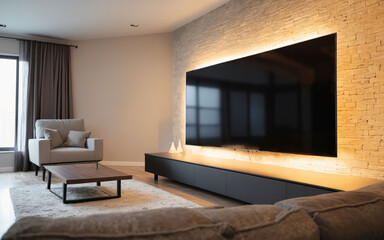 Fototapeta premium Modern Living Room with a Central Television
