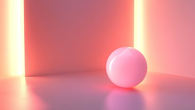 Pink sphere in neon lit room