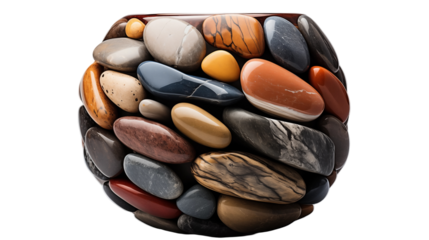 Polished Stone Sphere Colorful Abstract Art, Modern Decorative Object for Design, isolated on transparent background.