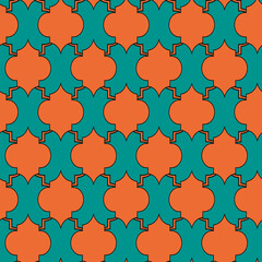 Fototapeta premium Arabic arabesque seamless pattern with colorful elements. Geometric background. Design greeting card for Ramadan Kareem, Islamic ornamental colorful detail of mosaic. Vector illustration.