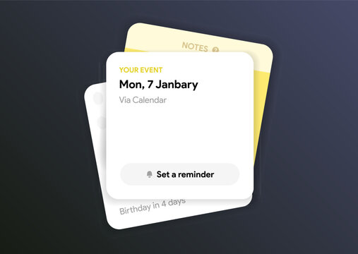 Note cards UI template with stacked reminder cards. Digital planner app for schedule, tasks, notifications, events, and to-do lists mock-up. Notes app. Editable vector illustration design