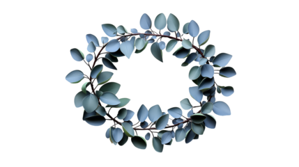 Blue Eucalyptus Wreath Botanical Design, Spring and Summer Decor for Nature Themes, isolated on transparent background.