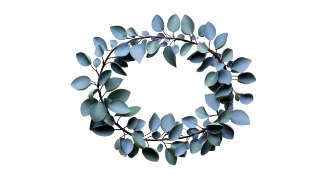 Blue Eucalyptus Wreath Botanical Design, Spring and Summer Decor for Nature Themes, isolated on transparent background.