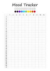 Mood tracker in pixels. Calendar munthly, yearly, weekly, dayly organizer. Calendar for personal and work issues. Feelings Planner, habit tracker. Vector illustration.