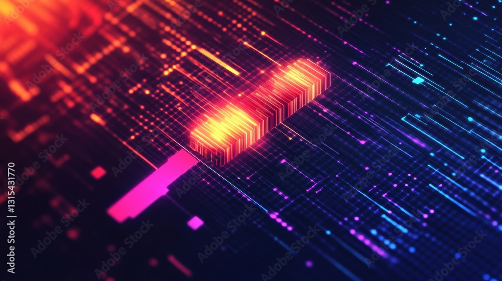 Aufkleber Cursor icon on pixelated lines and grids providing a modern representation of computer services in a vibrant digital space