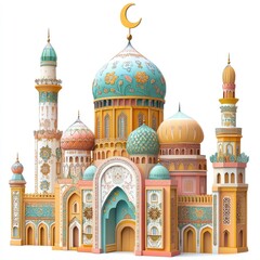 Fototapeta premium Colorful ornate mosque illustration.