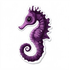 Fototapeta premium A purple sticker of playful seahorse isolated on white background