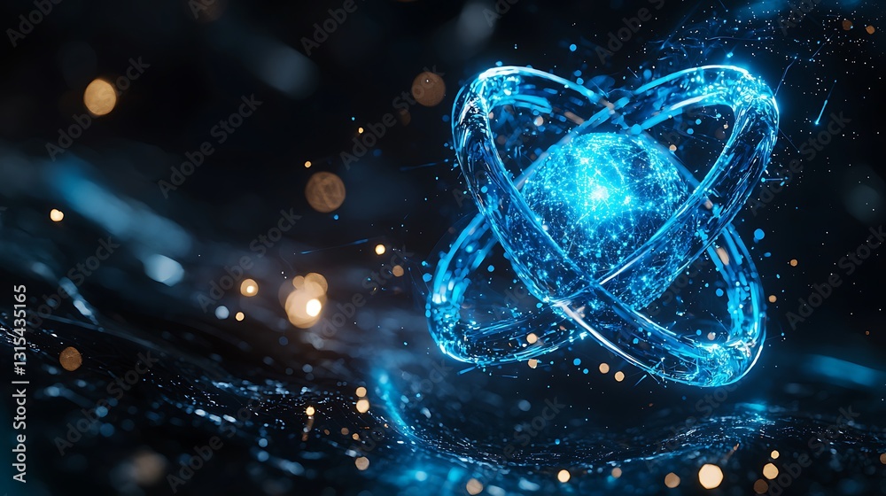 Poster glowing blue atom structure abstract image