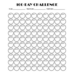 100 Day challenge calendar and goal Planner. Daily tracker with motivation word and goals. Plan your day make dream happen. Habit Tracker. Minimalist simple planner.