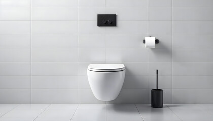 a modern and minimalist wall mounted toilet, copy space