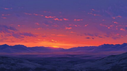 Obraz premium Vibrant sunset over snow-capped mountains and valley.