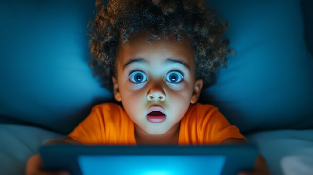 Young child engages with a digital toy showcasing innovative facial recognition technology at home