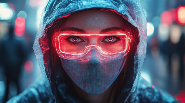 Activist advocates against facial recognition with anti-surveillance paint at urban rally