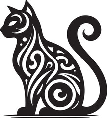 Bold Tribal-Style Cat Head Logo Vector in Black and White

