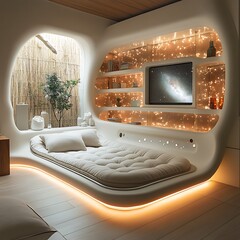 미래지향적인 침실 인테리어, AI 생성