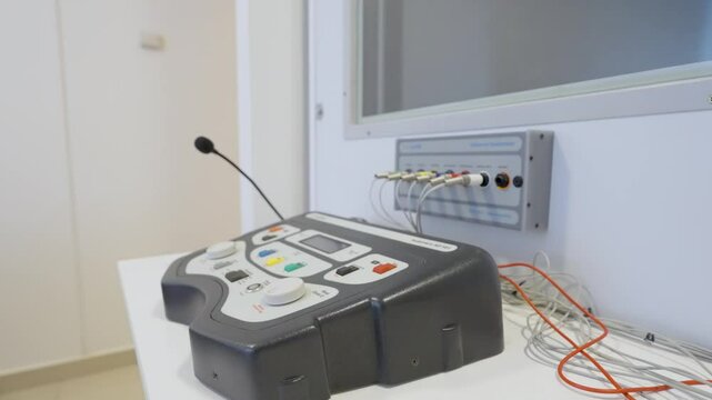 Cabina Audiom&eacute;trica. Consultorio de Fonoaudiolog&iacute;a, logopedia, Fonolog&iacute;a. Escucha, Hospital. Cl&iacute;nica. Salud. Medicina. Centro Medico. 