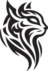 Bold Tribal-Style Cat Head Logo Vector in Black and White

