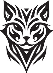 Bold Tribal-Style Cat Head Logo Vector in Black and White

