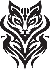Bold Tribal-Style Cat Head Logo Vector in Black and White

