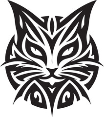 Bold Tribal-Style Cat Head Logo Vector in Black and White

