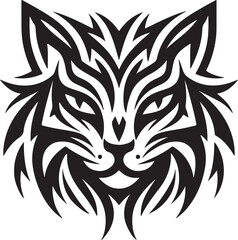 Fototapeta premium Bold Tribal-Style Cat Head Logo Vector in Black and White