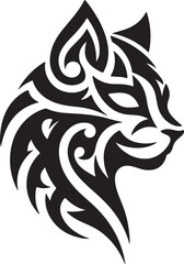 Obraz premium Bold Tribal-Style Cat Head Logo Vector in Black and White