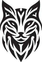 Bold Tribal-Style Cat Head Logo Vector in Black and White

