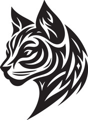 Bold Tribal-Style Cat Head Logo Vector in Black and White

