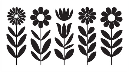 Obraz premium Black and White Floral Silhouettes Modern Flower Art Design