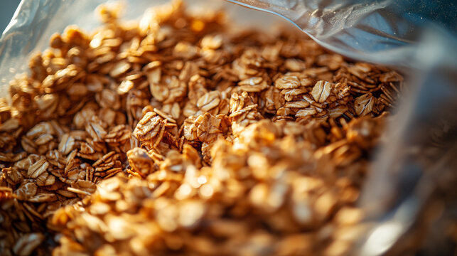 Delicious golden brown granola oats healthy breakfast cereal food eat meal diet snack tasty flaky