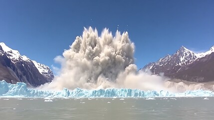 Glacier Calving Explosion, Mountain Lake