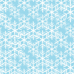 Winter seamless pattern with white snowflakes on blue background. Vector illustration for fabric, textile wallpaper, posters, gift wrapping paper. Christmas vector illustration.