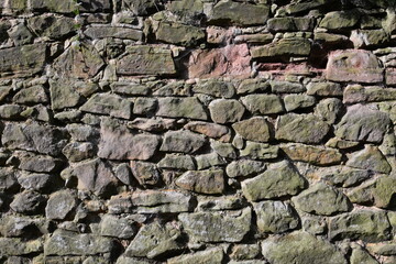 Fototapeta premium A wall made of stone with moss growing on it