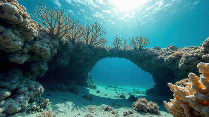 Obraz premium Surreal underwater coral reef structure with unique porous formations 