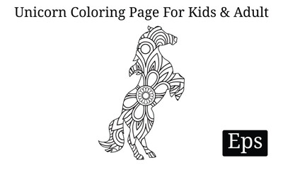 Unicorn Coloring Page For Kids & Adult