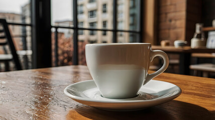 Obraz premium cup of coffee on wooden table, ai generated