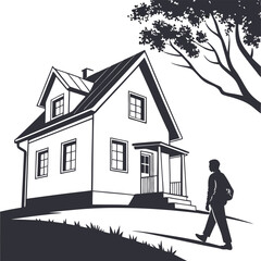 silhouette house image on white background