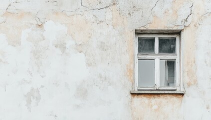 Aged Building Window, Cracked Wall