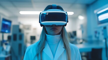 Scientist engages in virtual reality research in a modern laboratory setting