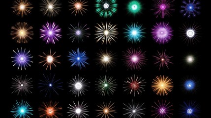 Colorful starburst light effects on black background.