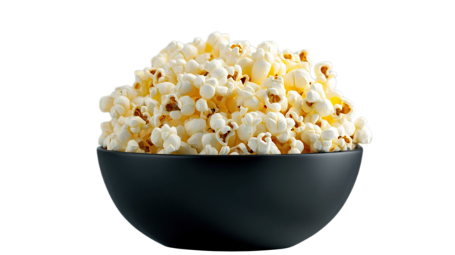 Delicious Buttery Popcorn in Bowl, Isolated Transparent Background